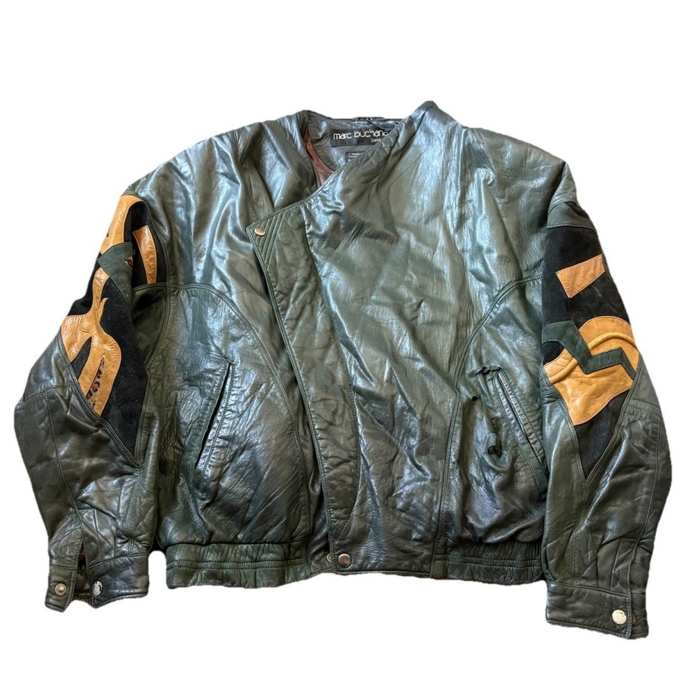 Pelle Pelle Leather Jacket by Marc Buchanan Size 40 Vintage 90s Rare Green‎ READ